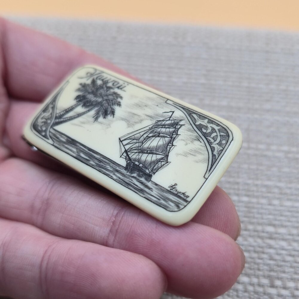 Hawaii Palm Tree And Ship Money Clip B787 - Picture 3 of 6